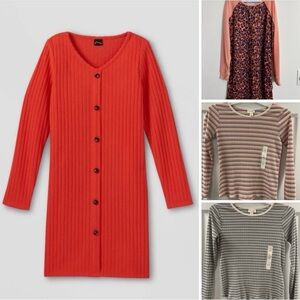 x💕💕10 / 12 Large Gift Bundle: Sweater Dress, Night Shirt & Cat & Jack Stripe Top